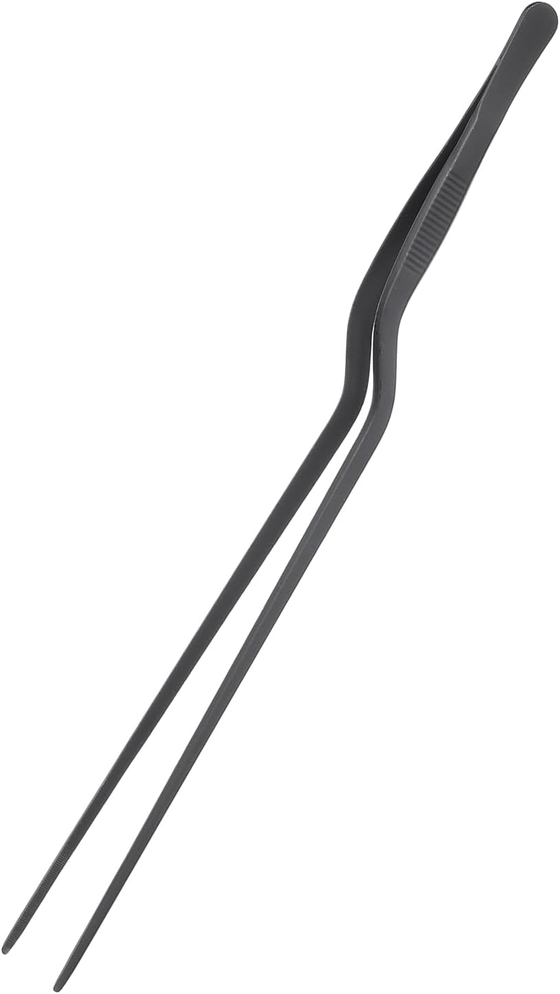 uxcell Kitchen Tweezers Stainless Steel, 10 Inch Food Tongs Fine Cooking Tweezers Set Extra-Long Tweezer Tongs for Cooking Grill Baking BBQ, Black Clip