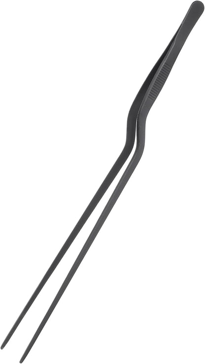 uxcell Kitchen Tweezers Stainless Steel, 10 Inch Food Tongs Fine Cooking Tweezers Set Extra-Long Tweezer Tongs for Cooking Grill Baking BBQ, Black Clip