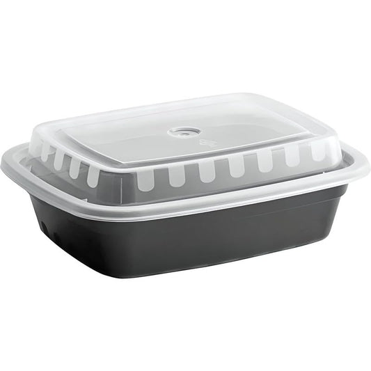 OCS Parts 10-Pack Heavy Duty Microwavable Food Prep Containers | 38-Ounce Disposable Reusable Black Plastic Food Storage Container with Lid for Leftovers, Lunch, and Takeout