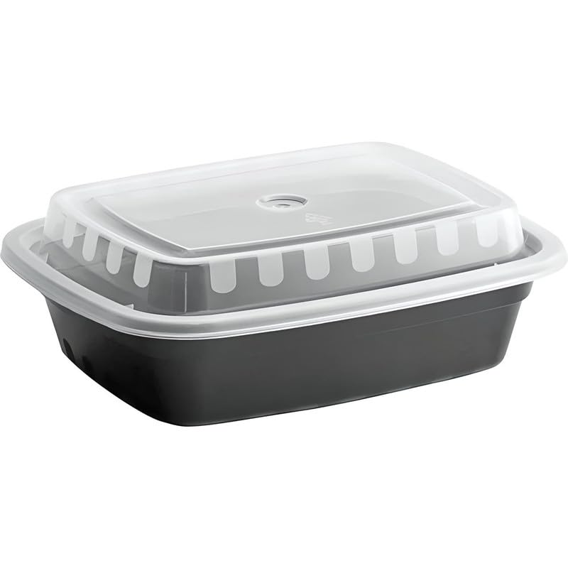 OCS Parts 10-Pack Heavy Duty Microwavable Food Prep Containers | 38-Ounce Disposable Reusable Black Plastic Food Storage Container with Lid for Leftovers, Lunch, and Takeout