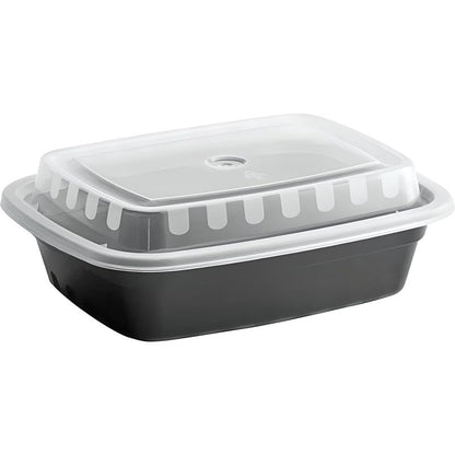 OCS Parts 10-Pack Heavy Duty Microwavable Food Prep Containers | 38-Ounce Disposable Reusable Black Plastic Food Storage Container with Lid for Leftovers, Lunch, and Takeout