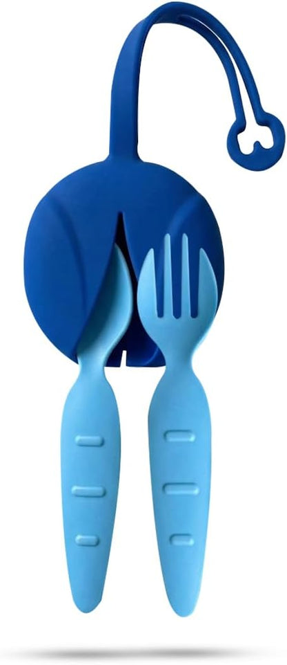 Kids Utensils for Lunch Box with Silicone Case, BPA-Free Spoon and Fork Set for Toddlers, Portable Travel Utensils for School, Daycare & On-the-Go, Dishwasher Safe - Blue