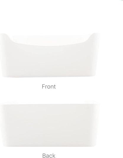 2 Pack Large Plastic Storage Bins with Handles, Versatile 13.7x10.2x5.7 Inch White Organizer Containers for Kitchen, Pantry, Closet, Bathroom, Office, Cabinet, Drawer, Snack, Toy & Makeup Organization