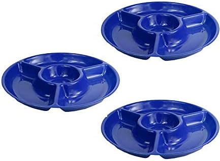Black Duck Brand Chip N Dip Hard Plastic 12-Inch Round Serving Trays - 3-Section, Set of 3, Blue