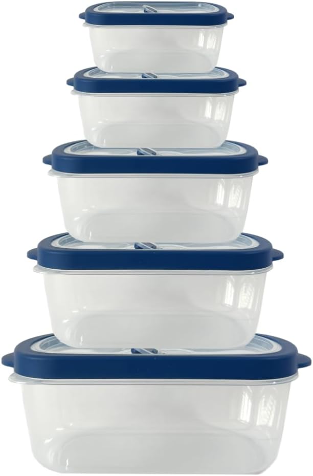 10-Piece Rectangle Food Storage Containers with Vented Lids, Airtight and BPA Free, Stackable, Microwave, Freezer, and Dishwasher Safe (GRAY)