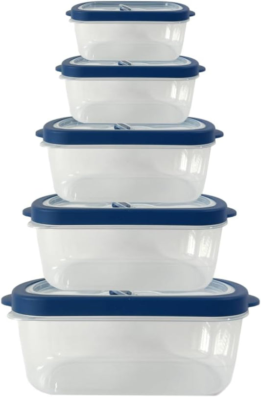 10-Piece Rectangle Food Storage Containers with Vented Lids, Airtight and BPA Free, Stackable, Microwave, Freezer, and Dishwasher Safe (GRAY)
