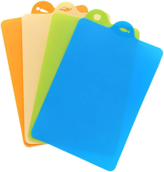 4pcs Flexible Cutting Board Non-slip Textured and Kitchen Mats for Easy Food Transfer for Chopping Fruits Meat Vegetables and Fish Includes Blue Green Beige and Orange