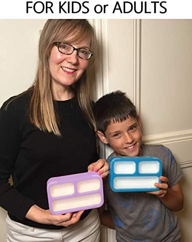 Small Snack Containers for Kids Toddlers - 3 Compartments (Set of 2) - Leak-Proof Reusable Boxes with Lids - BPA-Free Plastic Mini Bento Lunch Box - Holds 2 Cups Capacity (Pastel Blue+Teal Sparkle)