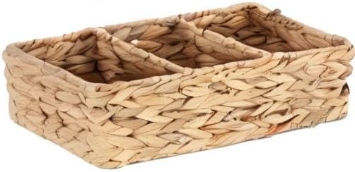 YAHUAN Woven Water Hyacinth Storage Basket Divided Basket with 3-Section Wicker Baskets for Shelves,Handwoven Desk Baskets for Pantry, Coffee Bar, Shelves (Water Hyacinth)