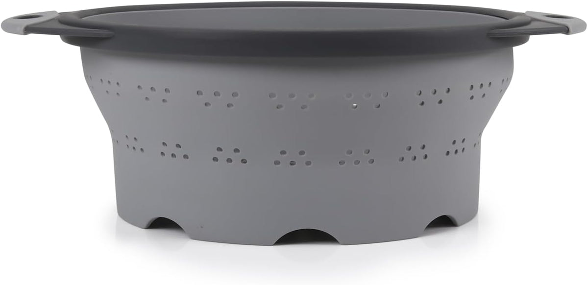 Dexas 10" Collapsible Silicone Colander in Cream, Kitchen Strainer with Handles, 15.1 Cup Capacity | BPA-Free, Heat-Resistant, Space-Saving Kitchen Tool