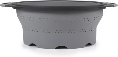 Dexas 10" Collapsible Silicone Colander in Cream, Kitchen Strainer with Handles, 15.1 Cup Capacity | BPA-Free, Heat-Resistant, Space-Saving Kitchen Tool