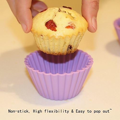 Heart Silicone Baking Cups, Heart Molds Love Cupcake Liners Large Resusable Muffin Cups, 30 Packs(Rainbow Colors)