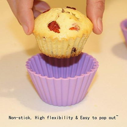 Heart Silicone Baking Cups, Heart Molds Love Cupcake Liners Large Resusable Muffin Cups, 30 Packs(Rainbow Colors)
