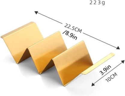 Gold Taco Holder Stand with Handles for Party, Set of 6 Stainless Steel Taco Tray, Rack Holds Up to 3 Tacos Each Stackable storage, Dishwasher Oven safe