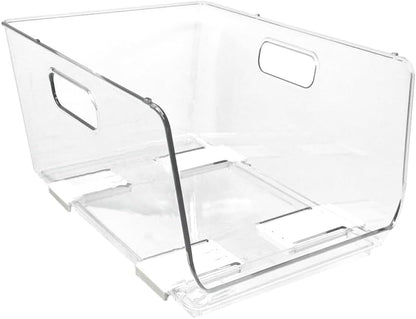 Isaac Jacobs 2-Piece (16" x 12" x 6.1") X-Large Wide Stackable Clear Storage Bins w/Open Front, Versatile Use, Set of 2, Desk, Office, Bathroom, Bedroom, Closet