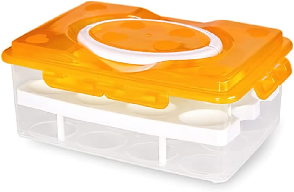 2 Tiers Egg Container Deviled Egg Carrier Eggs Holder with Handle Fridge Freezer Storage by DELIFUR (Green)