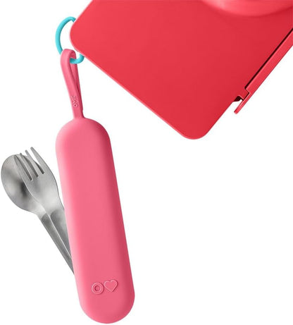 Omie OmieBox Kids Utensils Set with Case - 2 Piece Plastic, Reusable Fork and Spoon Silverware with Pod for Kids (Mint Green)
