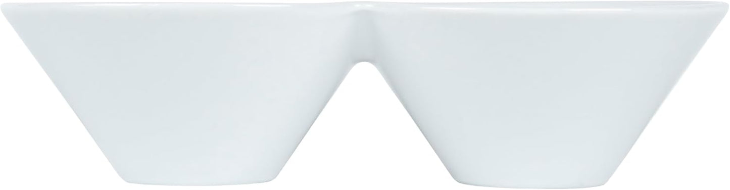 Restaurantware-9.1 x 4.9 x 2.3 Inch Double Dip Bowls, 1 Microwavable Condiment Server - 2 Compartments, Microwavable, White Porcelain Dip Tray, Dishwashable, For Snacks, Condiments, Or Toppings