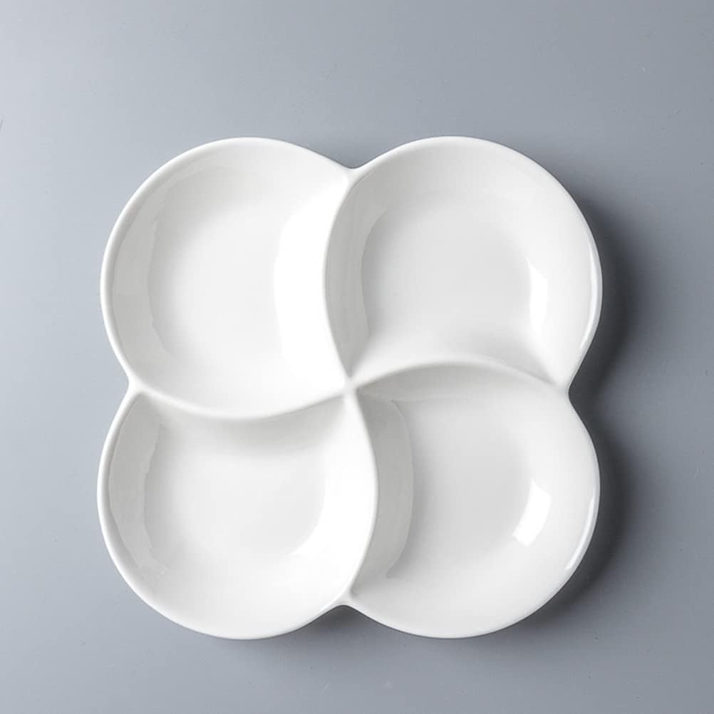 Cabilock 10.45 Inch Melamine 4-Compartment Fruit Plate Snack Tray Rotating Serving Dish White for Parties Kitchen Entertaining