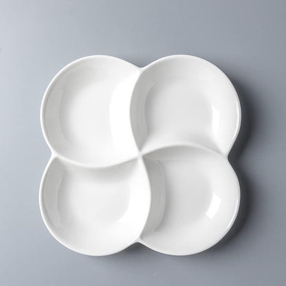 Cabilock 10.45 Inch Melamine 4-Compartment Fruit Plate Snack Tray Rotating Serving Dish White for Parties Kitchen Entertaining