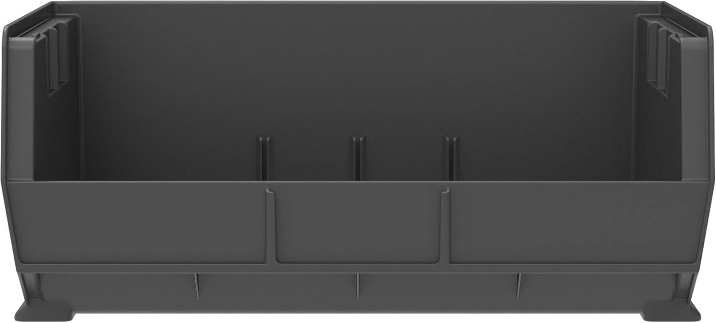 Akro-Mils 30250 AkroBins Plastic Storage Bins, Space-Saving Stackable Bins for Garage, Pantry, Craft Organization, 15" x 16" x 7", Black, 6-Pack