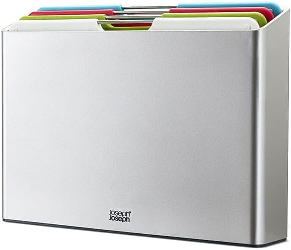Joseph Joseph Folio 4-Piece Colour coded Cutting Board Set, Slimline case for organized Kitchen storage, Graphite