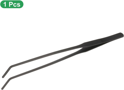 HARFINGTON Stainless Steel Tweezers 4.9 Inch Precision Tweezers with Curved Serrated Tip Multi-Purpose Kitchen Tongs for Cooking Gardening Repairing Craft, Black