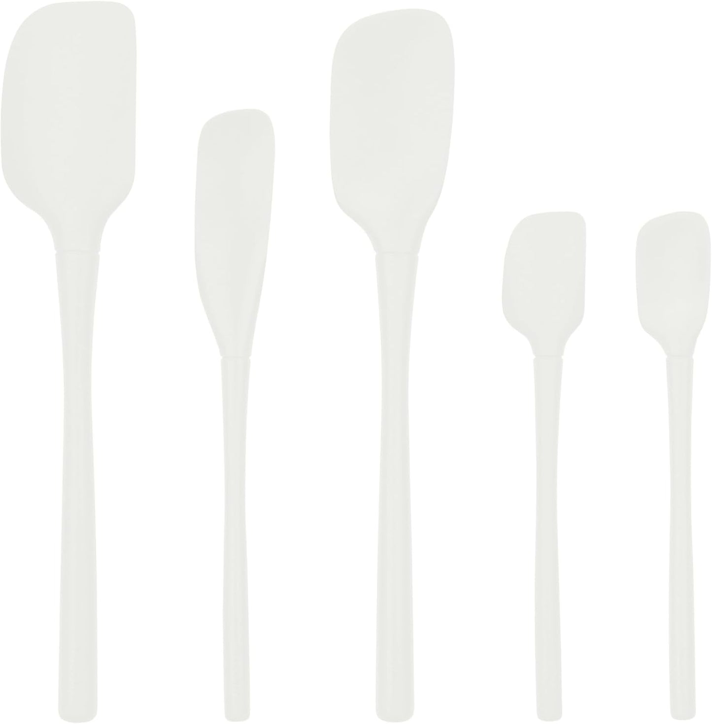 Tovolo Flex Core 5 Piece Silicone Spatula Set Heat Resistant All Silicone Utensils Include Non Stick Spatula Spoonula Jar Scraper, Dishwasher Safe BPA Free Spatulas for Baking Mixing, White