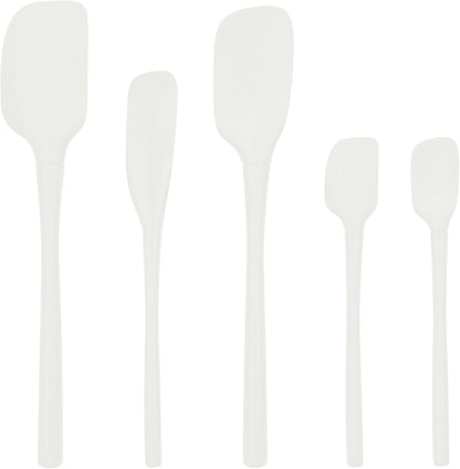Tovolo Flex Core 5 Piece Silicone Spatula Set Heat Resistant All Silicone Utensils Include Non Stick Spatula Spoonula Jar Scraper, Dishwasher Safe BPA Free Spatulas for Baking Mixing, White
