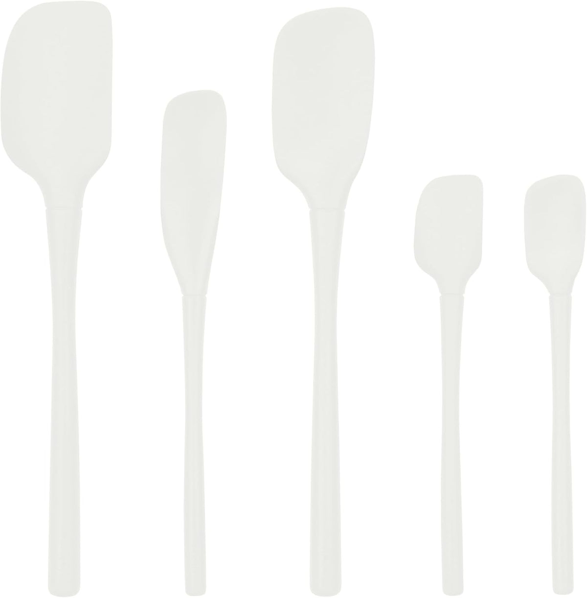 Tovolo Flex Core 5 Piece Silicone Spatula Set Heat Resistant All Silicone Utensils Include Non Stick Spatula Spoonula Jar Scraper, Dishwasher Safe BPA Free Spatulas for Baking Mixing, White