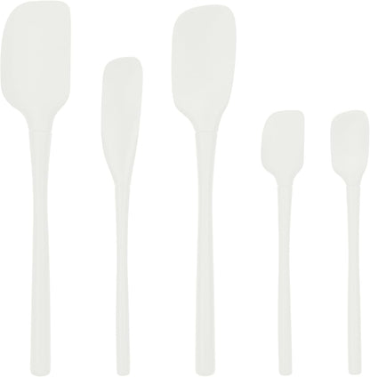 Tovolo Flex Core 5 Piece Silicone Spatula Set Heat Resistant All Silicone Utensils Include Non Stick Spatula Spoonula Jar Scraper, Dishwasher Safe BPA Free Spatulas for Baking Mixing, White
