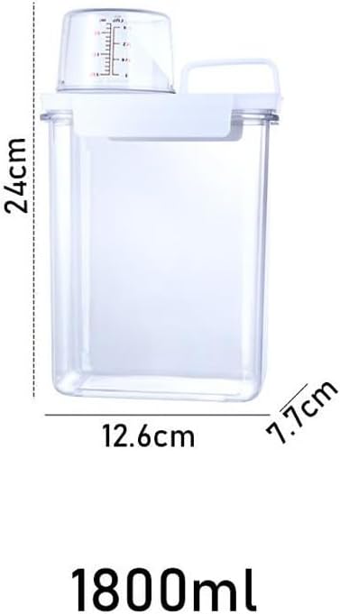 1800ML Laundry Powder Container, Airtight Laundry Detergent Powder Storage Box with Measuring Cup and Handle Transparent Plastic Laundry Detergent Dispenser for Washing Powder,Soda Powder,Grain