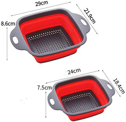 Square Collapsible Colander Set,2 Collapsible Colanders (Strainers) Set By HDHYK - Includes 2 Folding Strainers (red & Grey)