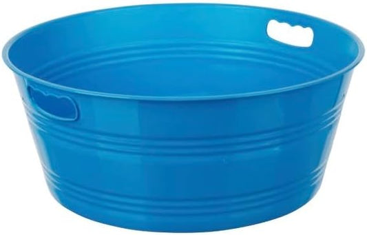 Round Plastic Tub for Storage or Drinks, Blue, with Handles