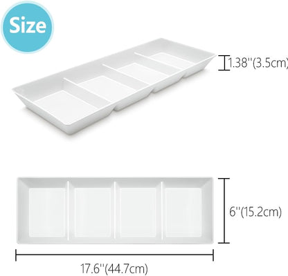 Divided Serving Tray Platter, 4 Pack 15" x 10" Fruit Veggie Food Tray for Party, Plastic Serving Trays for Appetizer, Snack, Dessert, Cookie, Brunch Decorations Platters, White Trays BPA-Free