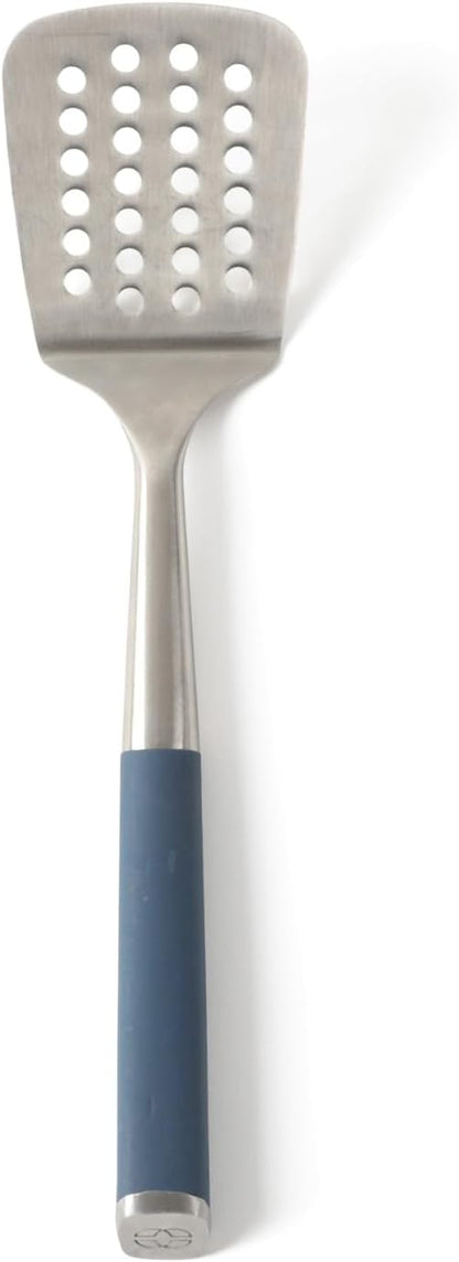 Calphalon Slotted Turner, Kitchen Flipping Spatula, Slotted Spatula, Stainless Steel Turner with Silicone Heat Resistance Handle, Nonstick-Safe Spatula for Draining and Flipping (Navy)