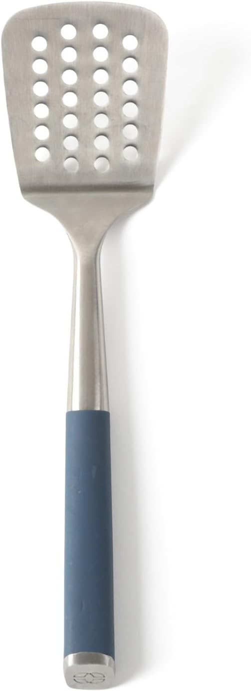 Calphalon Slotted Turner, Kitchen Flipping Spatula, Slotted Spatula, Stainless Steel Turner with Silicone Heat Resistance Handle, Nonstick-Safe Spatula for Draining and Flipping (Navy)
