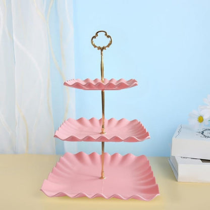 2 Pack of Plastic Square Dessert Cupcake Stand, 3 Tier Cup Cake Holder Tower for Tea Party/Birthday/Wedding, Plastic Tiered Serving Tray (Pink)