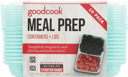 GoodCook 2-Compartment Food Storage Container Set with Snap-Shut Lids, Reusable Divided Snack Containers with Lids, Set of 10, Blue