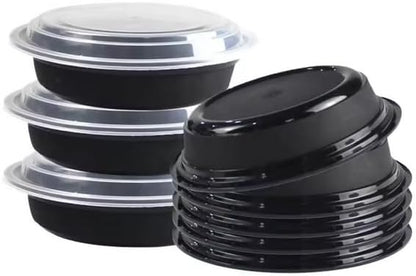 48oz Disposable Black Meal Prep/Bento Box with Clear Dome Lids - Round Plastic Meal Containers - Leak Proof and Reusable Box : Perfect For Salad, Meal Prep and Fruits : Set of 10