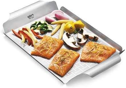 Weber Grill Pan – Durable Stainless Steel Pan for Small or Delicate Foods, 1/8" Slits for Drainage, Wide Carry Handles - Grill Accessory