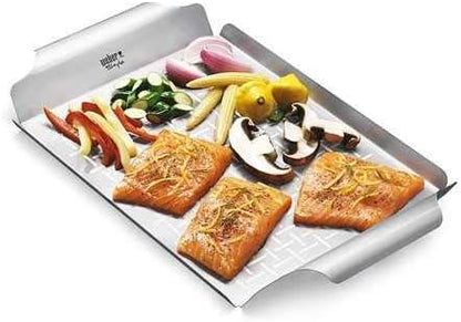 Weber Grill Pan – Durable Stainless Steel Pan for Small or Delicate Foods, 1/8" Slits for Drainage, Wide Carry Handles - Grill Accessory