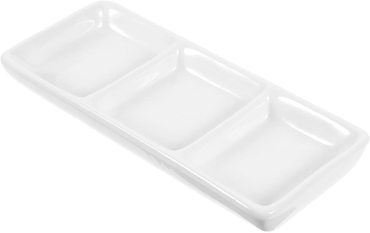 Small Relish Dish Serving Tray White Ceramic Rectangular Tray for Sauce Salsa Dressing