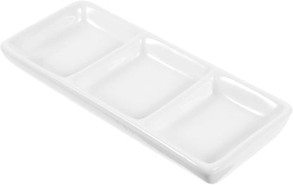 Small Relish Dish Serving Tray White Ceramic Rectangular Tray for Sauce Salsa Dressing