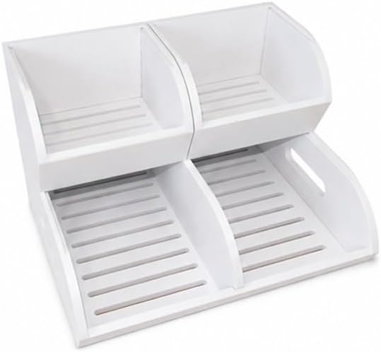 Potato and Onion Storage Bin for Pantry and Kitchen Counter - Ventilated Stackable Bamboo Organizer Baskets with Handles