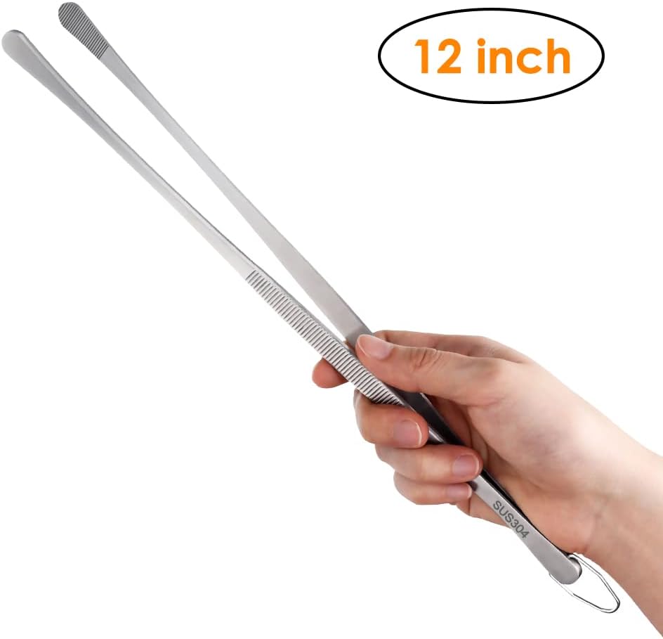 Gutsdoor 8 Inch Plating Tweezers Stainless Steel Precision Culinary Tweezer Silver Kitchen Straight Tweezers Tongs