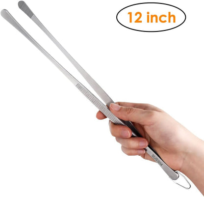 Gutsdoor 8 Inch Plating Tweezers Stainless Steel Precision Culinary Tweezer Silver Kitchen Straight Tweezers Tongs
