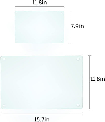 LANGBOHOS Tempered Glass Cutting Boards for Kitchen,Clear Cutting Board for Countertop,Non-slip Chopping Board,Table protection, Heat Resistant, Shatter Resistant (Clear, Set of 4)
