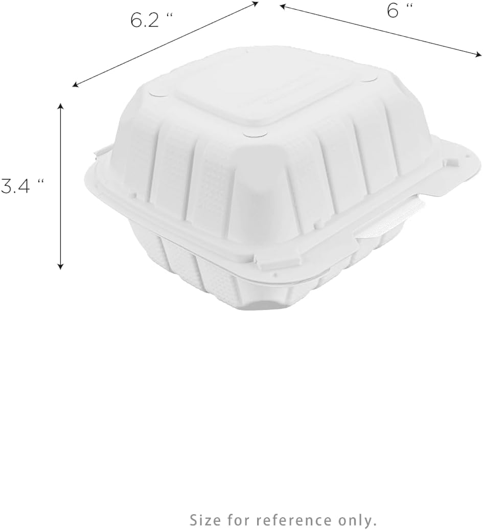 KARAT EARTH Clamshell Take Out Food Containers [8"x8" - 200 ct] To Go Containers | 3 Compartment, Soak-Resistant, Durable, Stackable | Vented for Hot/Cold Foods, White