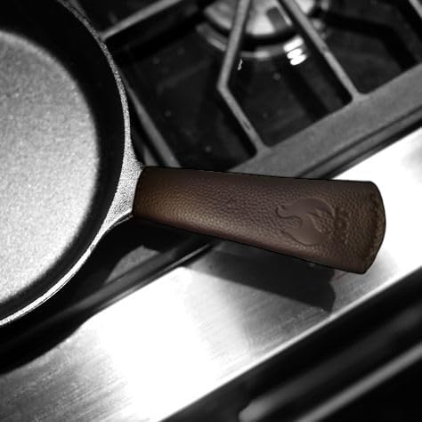 Leather Cast Iron Skillet Pan Handle Cover (Standard 4.5) Thick Leather Heat Resistant Handle Holder for Cast Iron Skillets & Pans (Handmade)